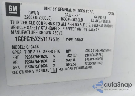2005 Chevrolet Express z USA, uszkodzony, nr VIN 1GCFG15X351177516